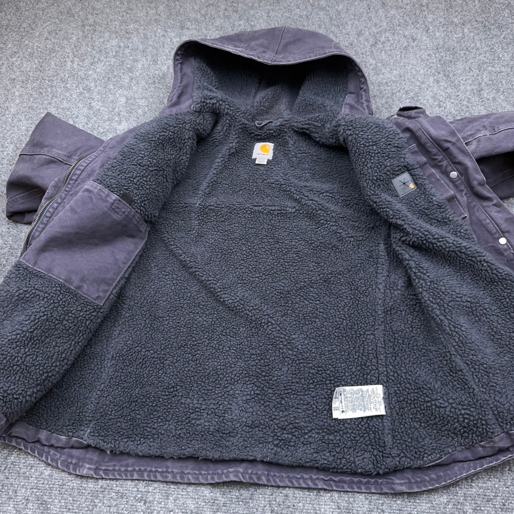 Carhartt Sandstone Berkley Jacket Women Small Sherpa Lined Hooded Faded 100657 - Picture 2 of 8